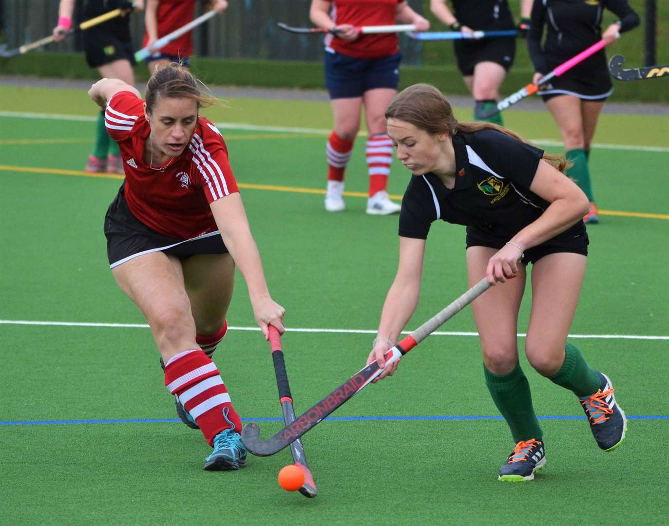 The ball is up for grabs in the hockey game