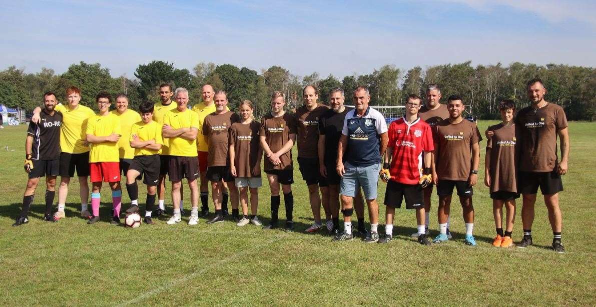 The two final teams in the 6-a-side football tournament were UPS Dynamos (left) and Gav's Super 8, with the Super 8s going on to take the crown, credit: Pete Hughes