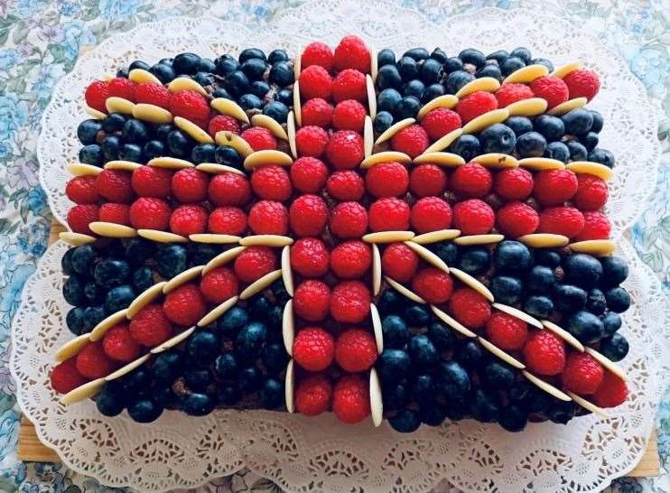 A homemade Union Flag cake, made by a customer