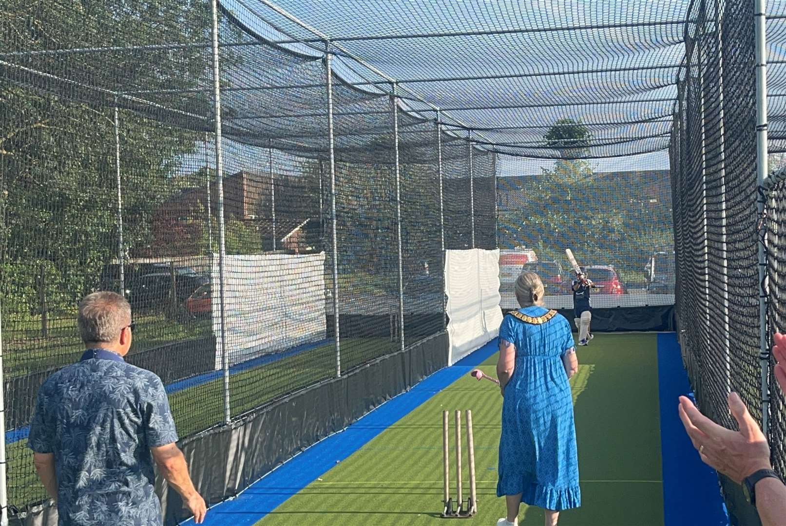Mayor of Thatcham, Suzanne Adamantos, testing the new lanes