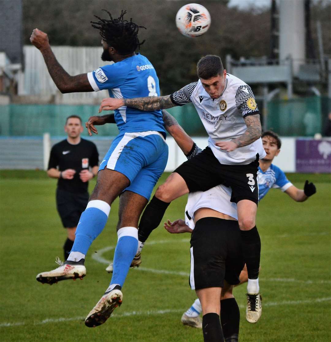 Curtis Angell and Jorden Greenidge rise for an aerial challenge