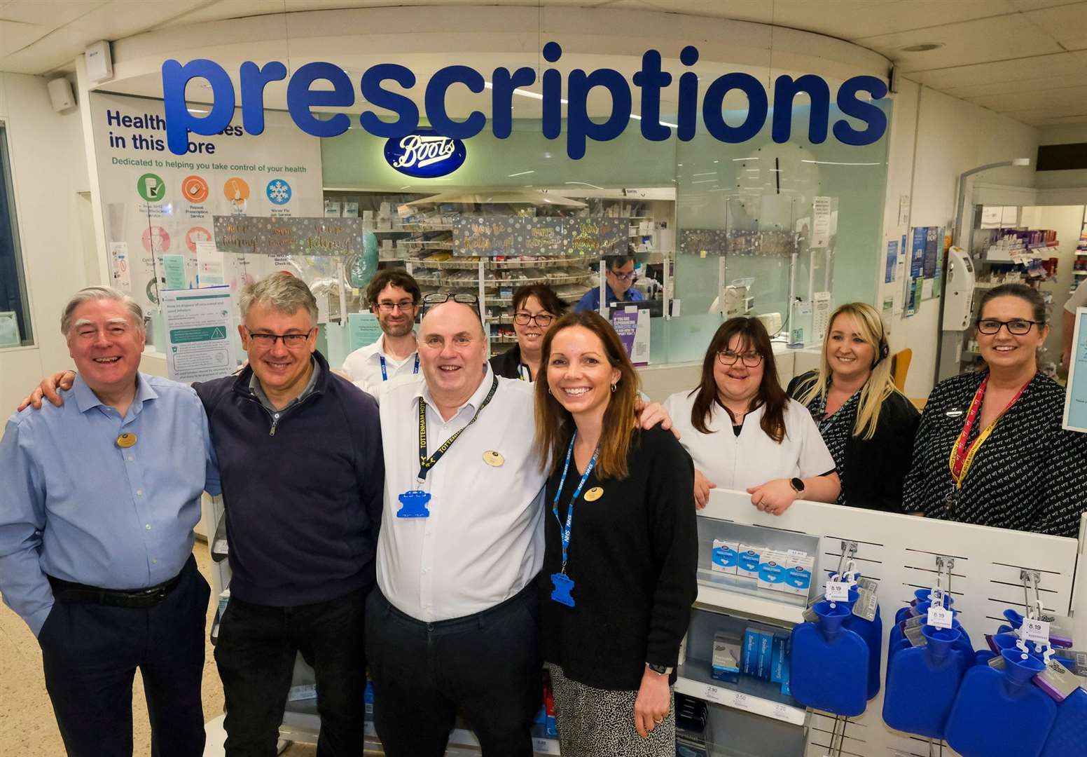 Andy Paczko (centre) with colleagues Jim Tompsett, Leanne Parker, Kellie Hissey, Emma Francombe, Margaret Barclay, Barrie Prentice, Derek Roberts and Claire Padersen