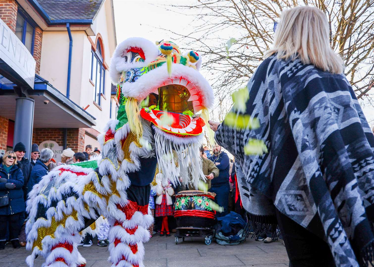 Mayor of Thatcham Suzanne Adamantos with the Lion Dancers