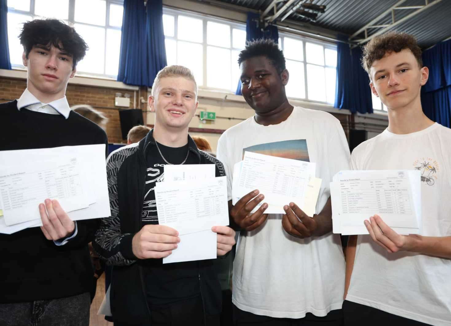 Celebrating their success at GCSES are Park House School students Lila Chibisov, Herchel Venner, Benjamin Kalikwani, and Francois Tallon Picture: Phil Cannings