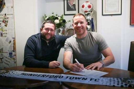Clarke with Hungerford Town boss Danny Robinson. Picture by Jeff Youd Photography