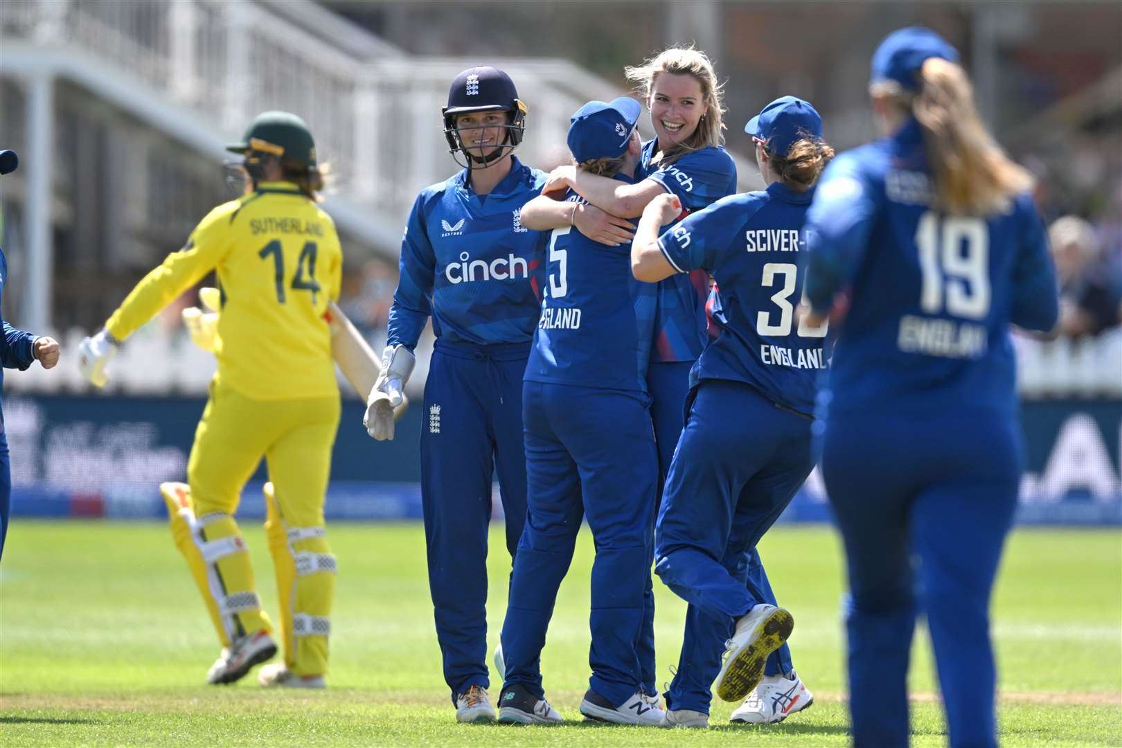 Bell is congratulated after taking a wicket in an ODI. Picture: ECB/Getty