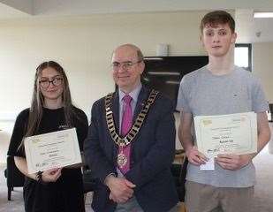 District Governor Marius Hopley with Zara and Jayden Picture: Thatcham Rotary Club