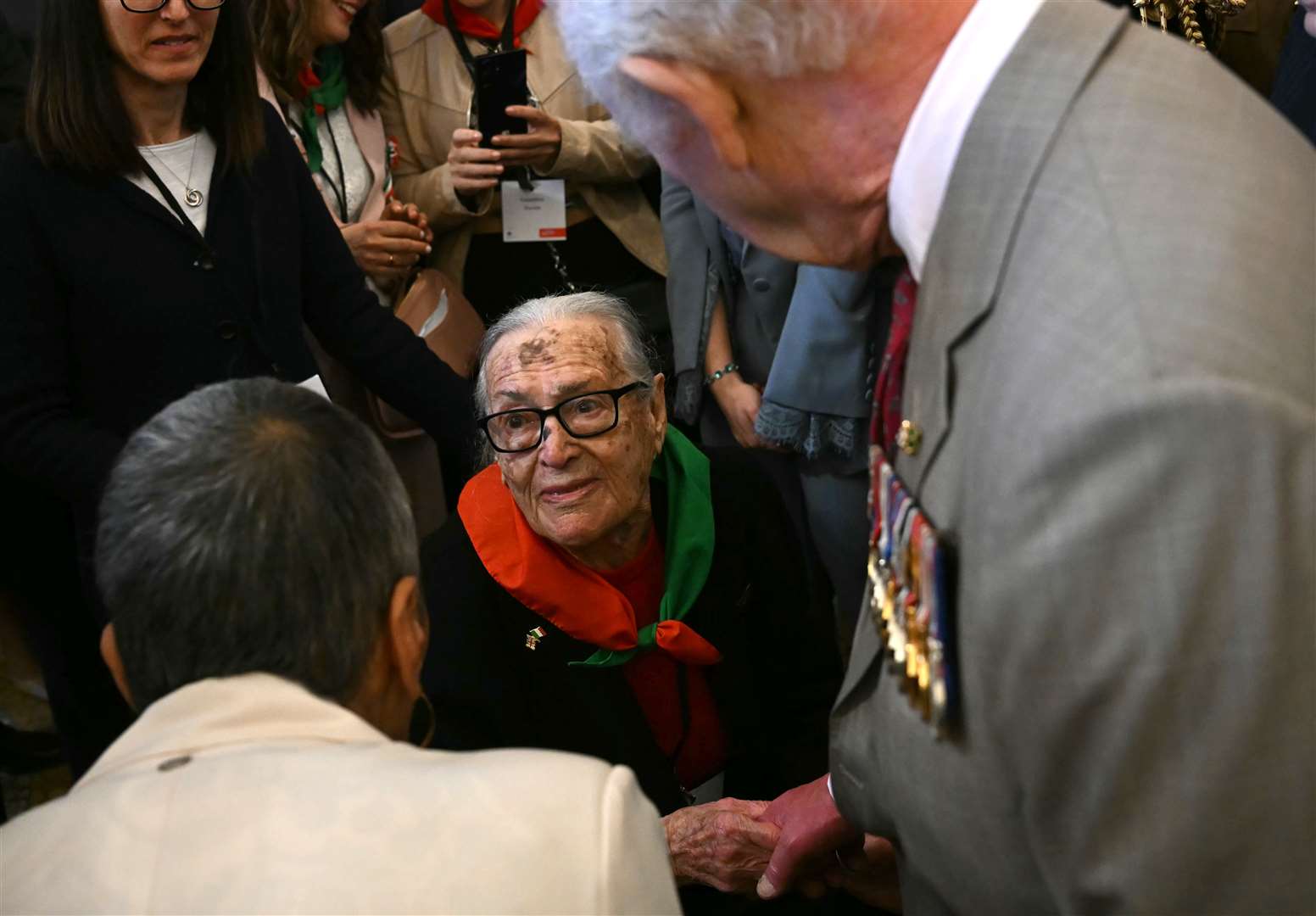 The King meets Italian partisans during a reception at Ravenna Town Hall to mark the 80th anniversary of the Romagna region’s liberation from Nazi occupation by Allied forces (Paul Ellis/PA)