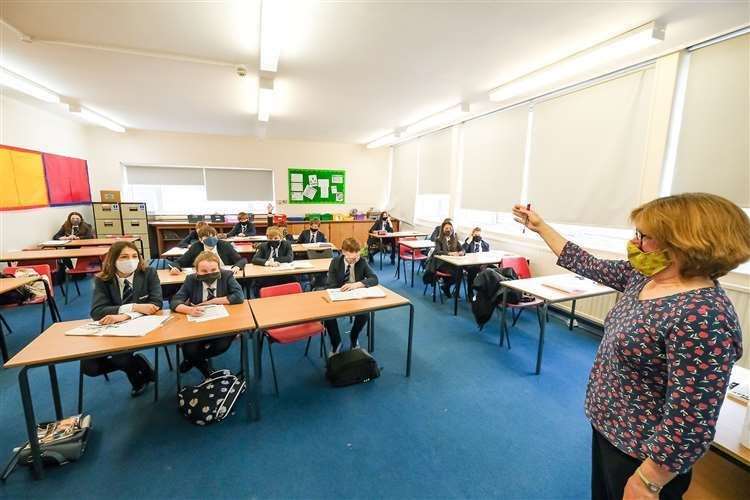 Year 8 students at John O'Gaunt School in Hungerford in March last year, after returning to school following the third national lockdown