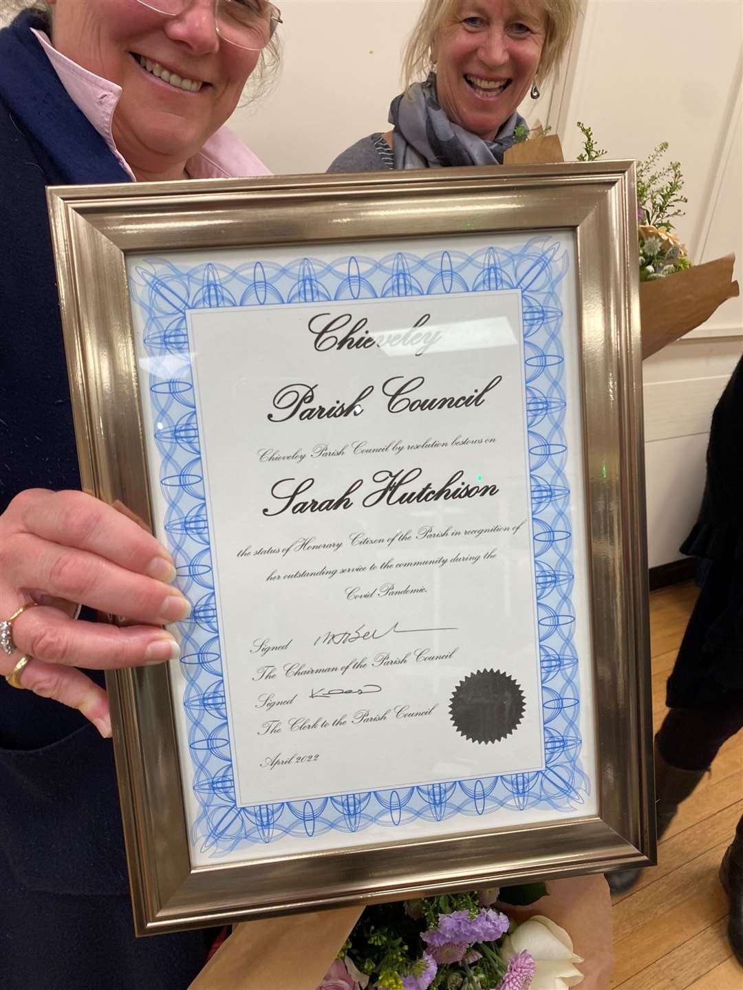 Sarah Hutchison's award she received on Tuesday, April 12