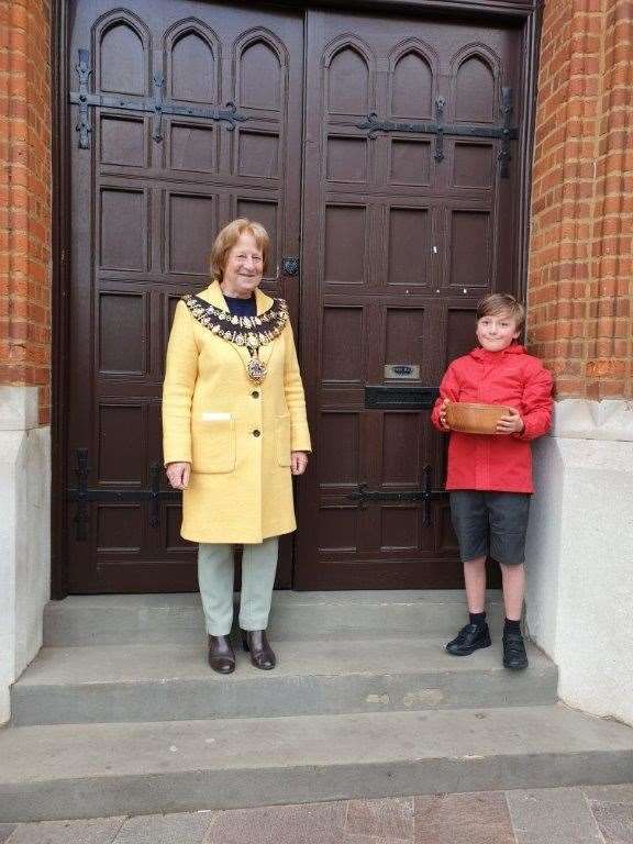 Jacob Halling receives his award from Elizabeth O'Keeffe