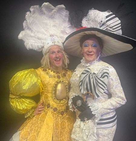 One third of this year’s Corn Exchange panto writing and directing team Adam Brown pictured with Dame Ian McKellen in Mother Goose at Duke of York Theatre last year. The two became friends on the set of The Hobbit when Adam, from Hungerford, was playing the dwarf Ori. ‘The essence of a Dame lies in her ability to connect with the audience, deliver laughs, and create moments of warmth and chaos in equal measure. This year, you’re in for a real treat with Dame Jolene Malone.’