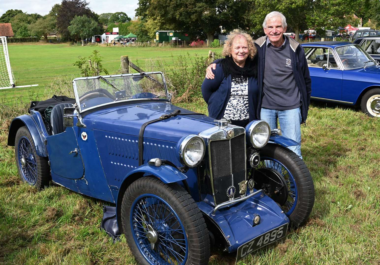 Hilary and John Adams, of Burghfield, with 1934 MG PA.