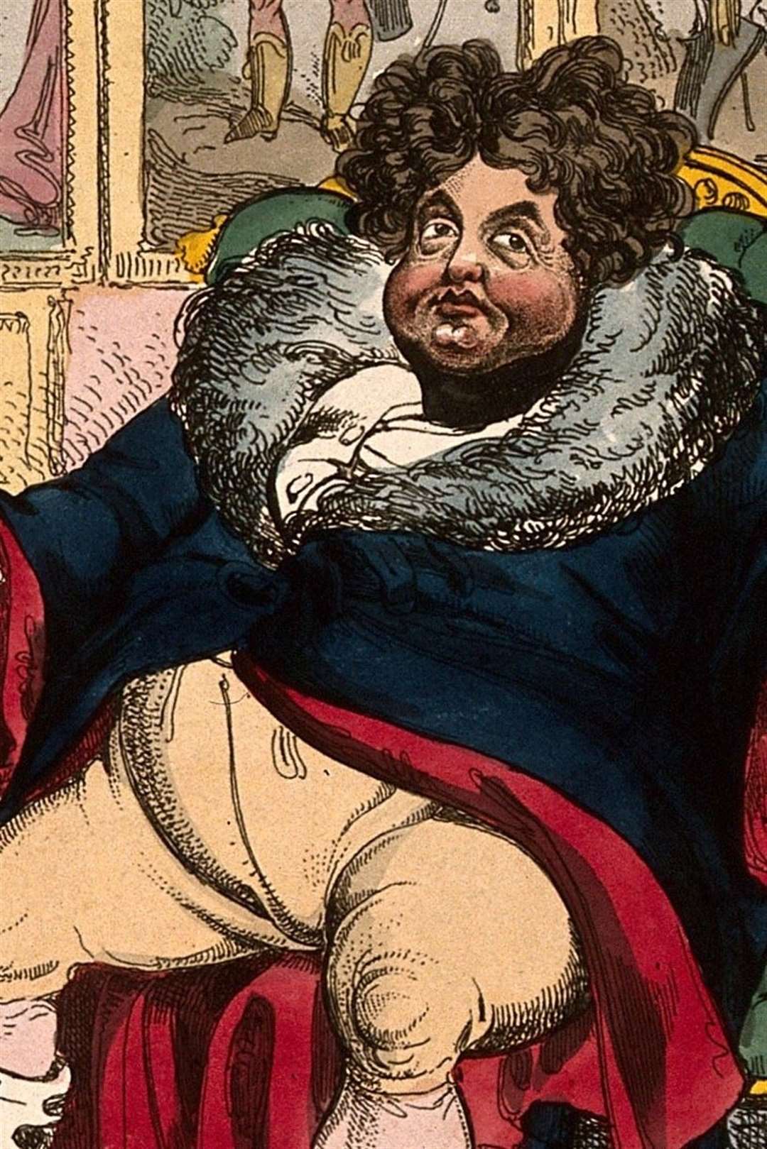 The gouty George IV relaxing before nine portraits