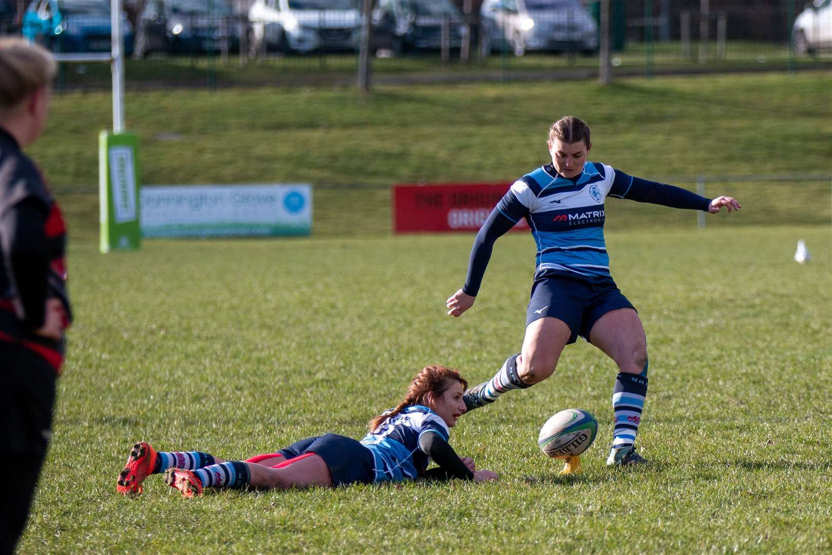 Becky Church kicks from the tee