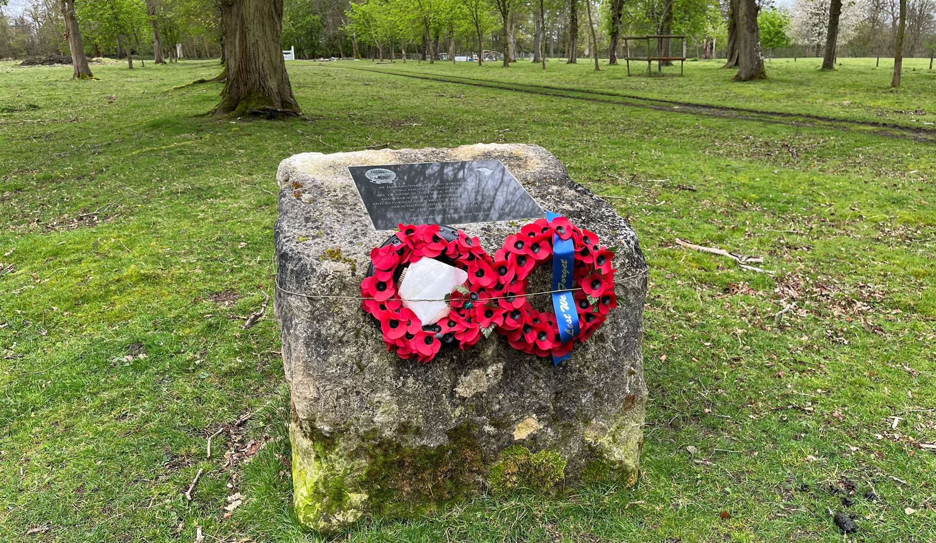 Memorial stone for the 501st Parachute Infantry Regiment at Hamstead Park