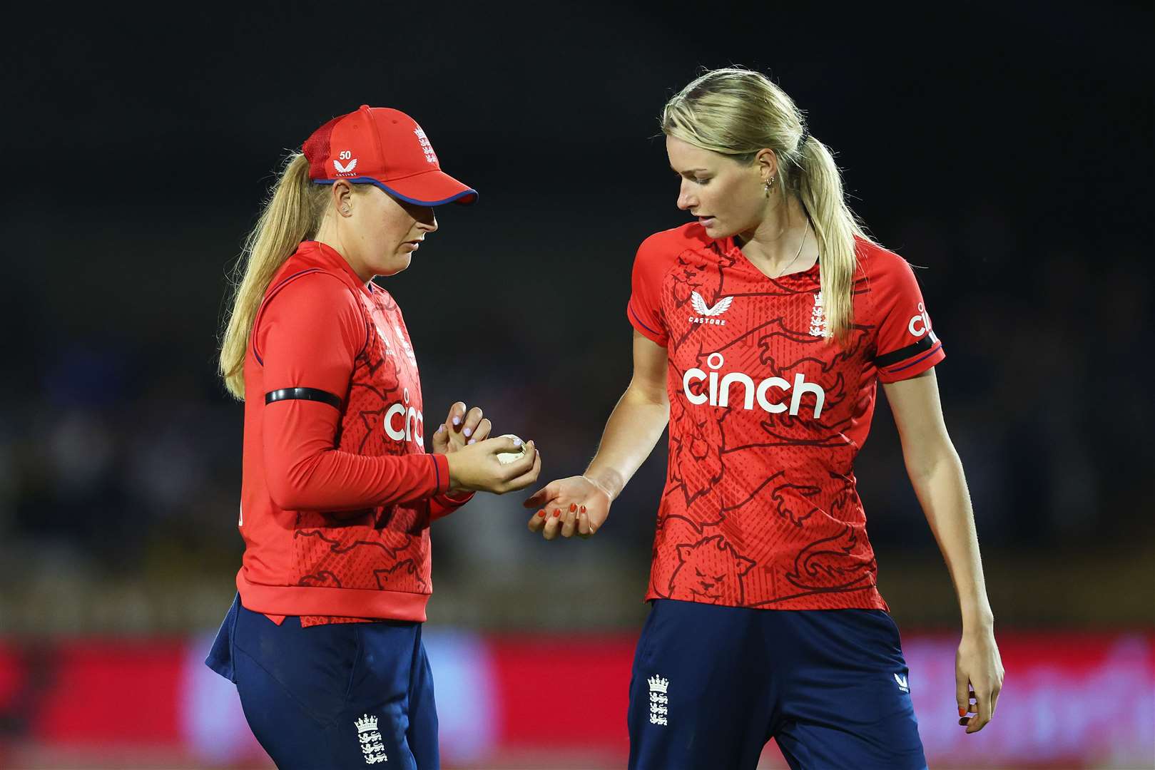 Lauren Bell with teammate Sophie Ecclestone. Pic: ECB
