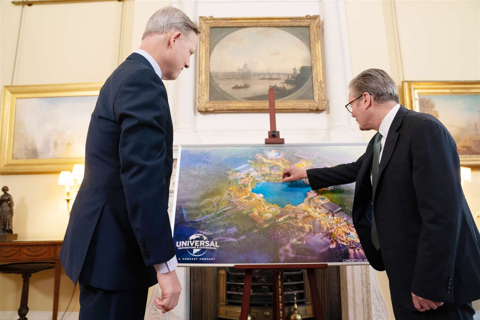 Prime Minister Sir Keir Starmer examined an artist’s impression of the new theme park (Stefan Rousseau/PA)