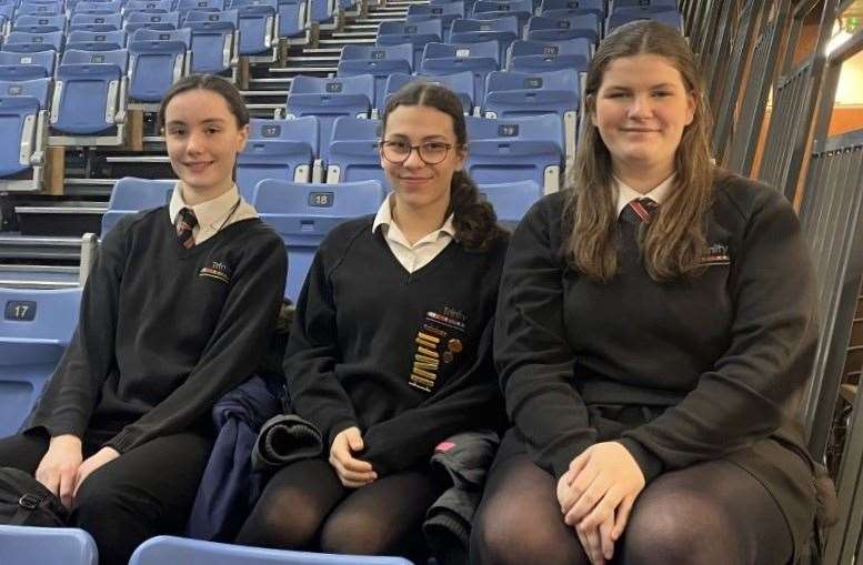 Year 9 pupils Erica Phillips, Chrysanthi Papadopoulou and Evie Lewis from Trinity School