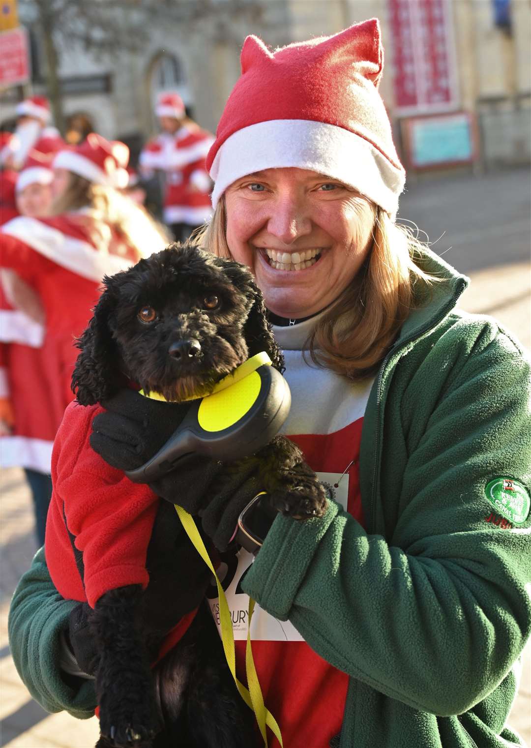 "Gussie" with Rebecca Bird at Newbury Santa Run pic chris forsey 28/11/21.Ref:48-1821. (53386191)