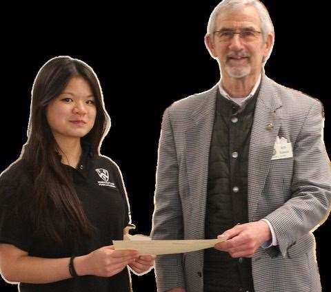 Winner Kai Xin, from Bloxham School, and Thatcham Rotarian Ron Howard