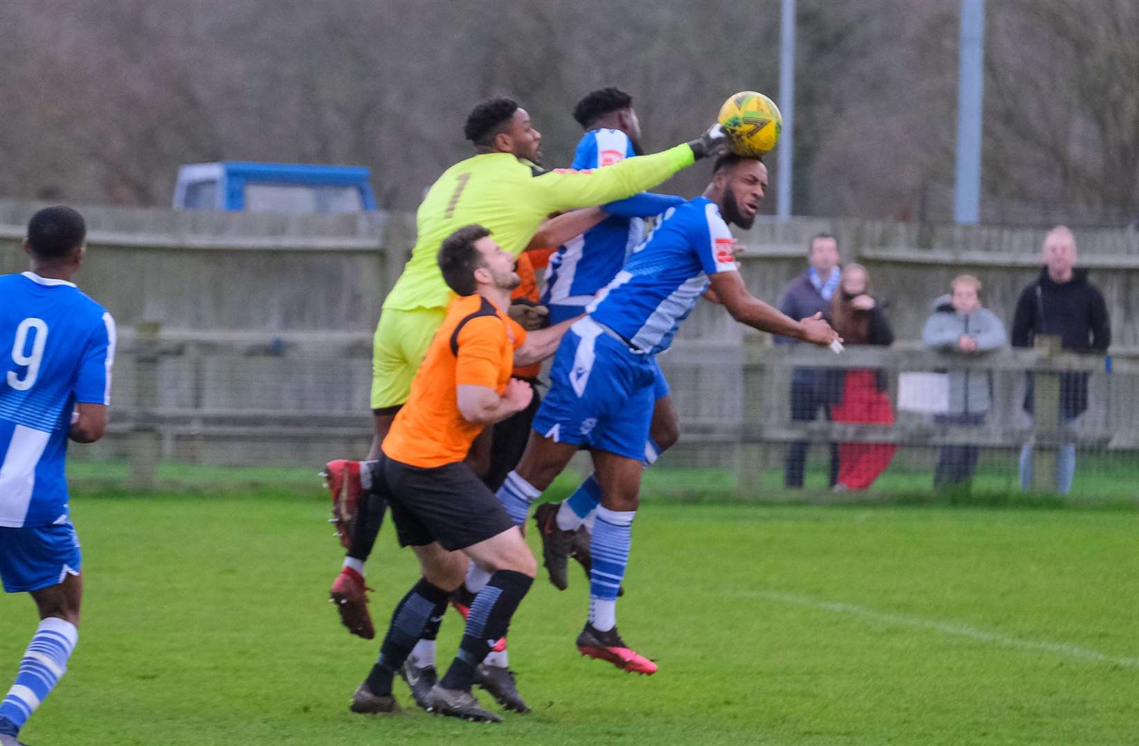 Daniel Fosu attempts to win a header