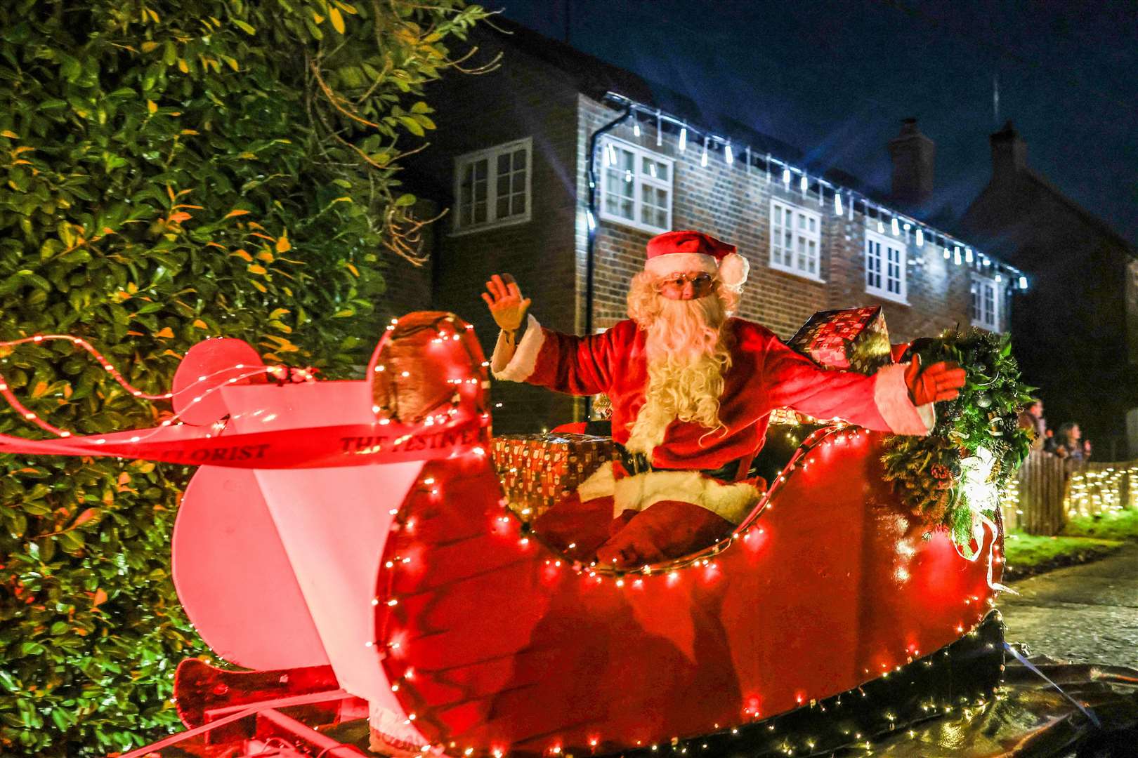Woolton Hill Christmas Tractor Run coming along Tubbs Lane in Highclere