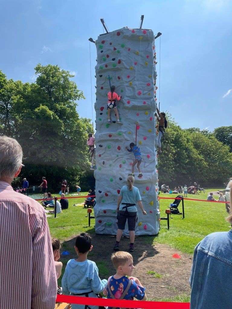 The climbing wall at the Victoria Park open day