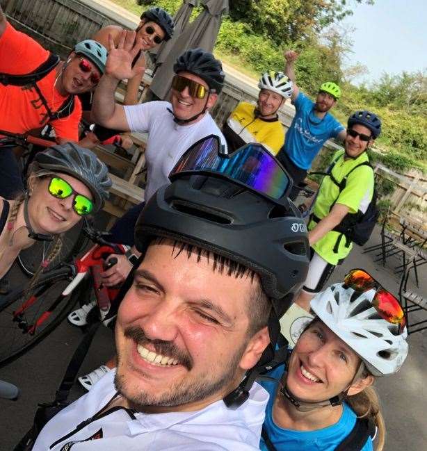 Laithwaites’ charity cycling team, led by Manny Oliveira, front