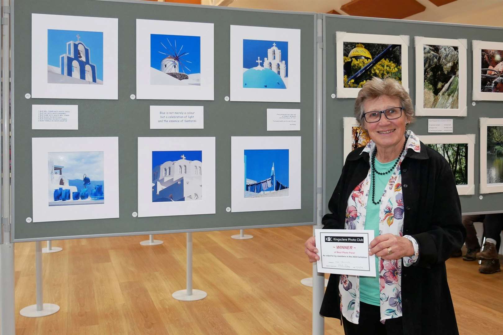 Sue Phillips won the member's vote for best panel with her photographs of Santorini in Greece
