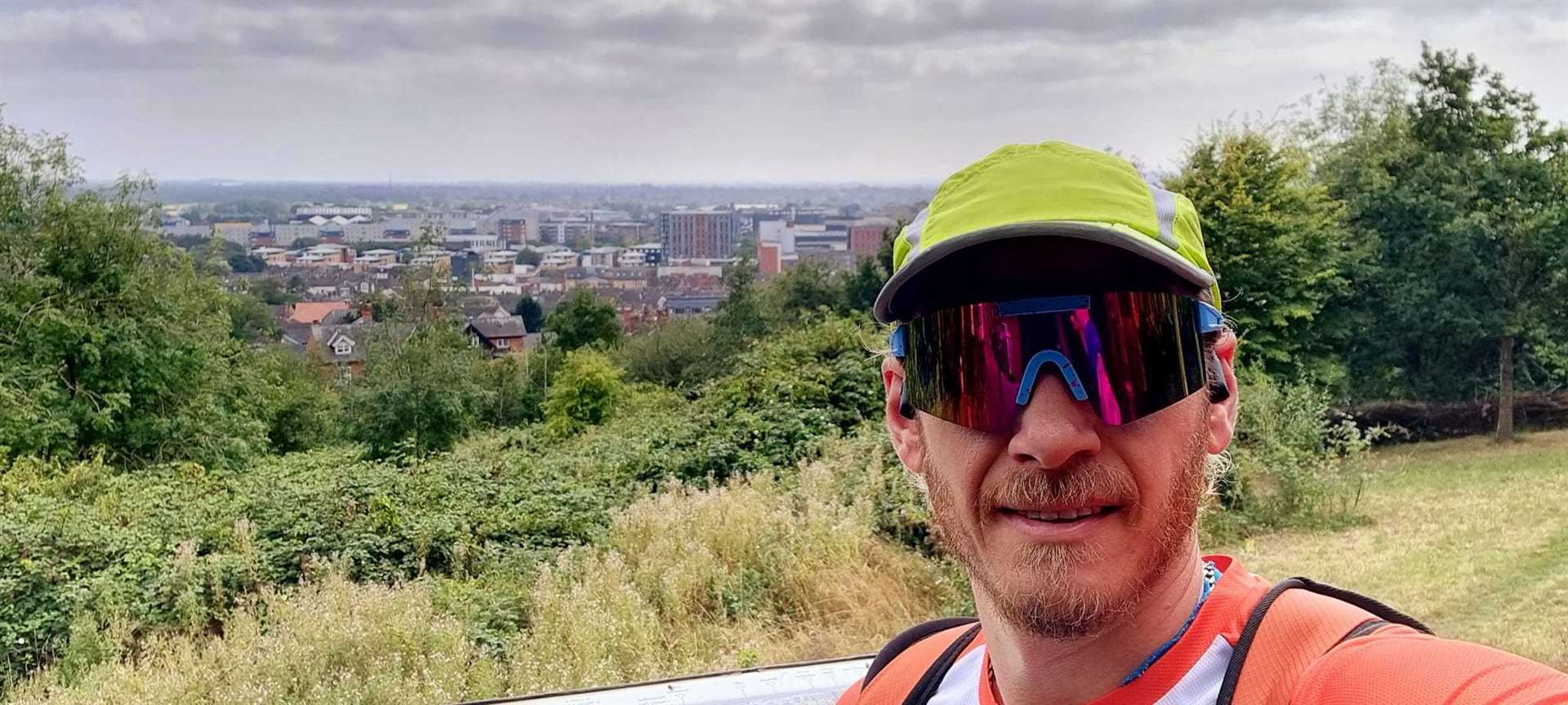 Newbury charity runner Greg Watson, with the City of Lincoln within touching distance