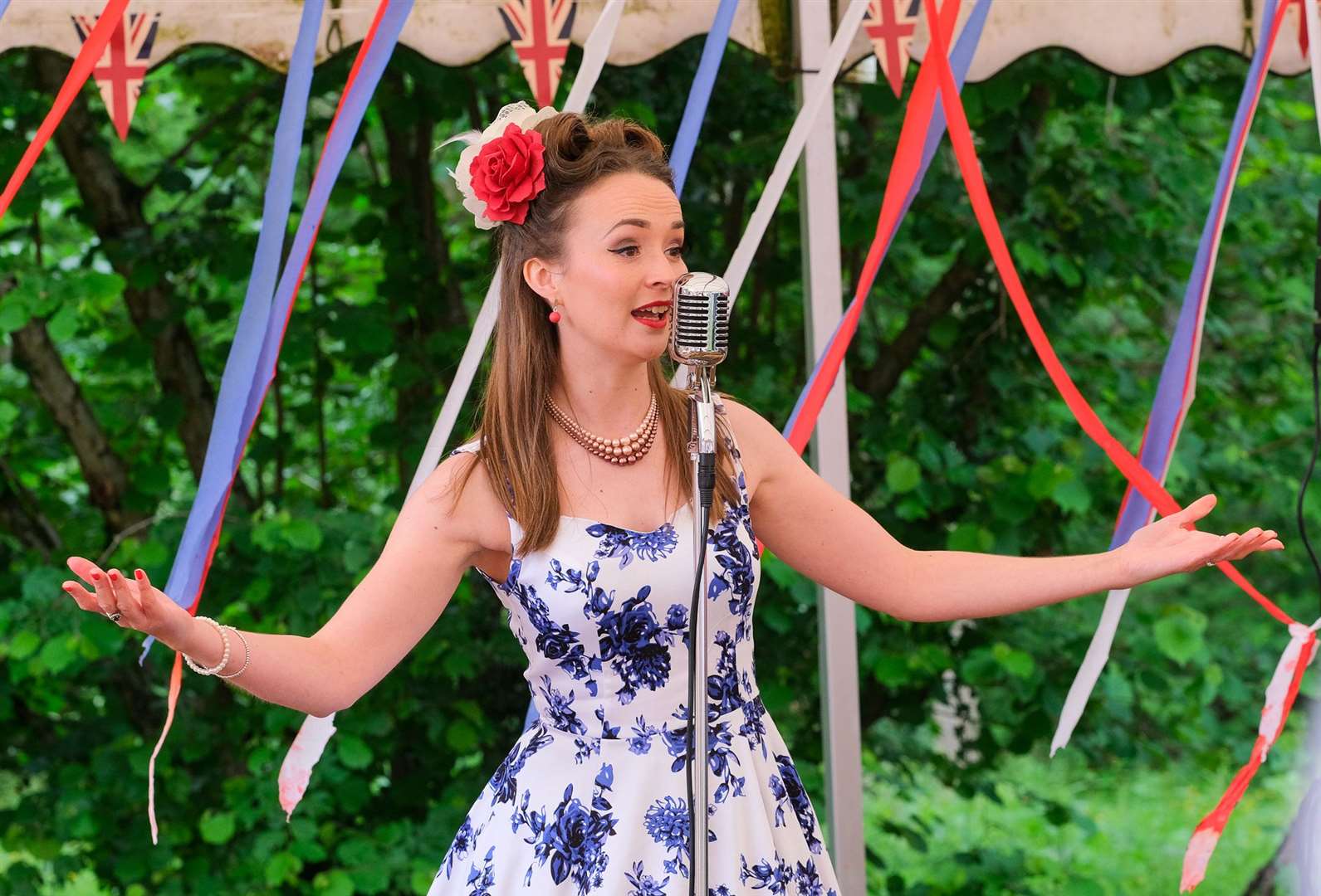 Vintage singer Emma Jane performing at Bucklebury Farm's jubilee festival