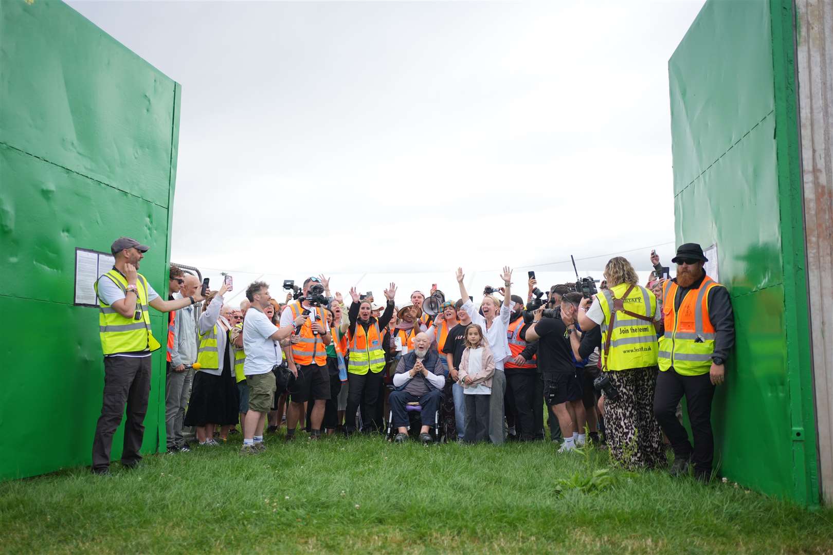 Emily Eavis opens the gates on the first day of the Glastonbury Festival at Worthy Farm in Somerset (Yui Mok/PA)