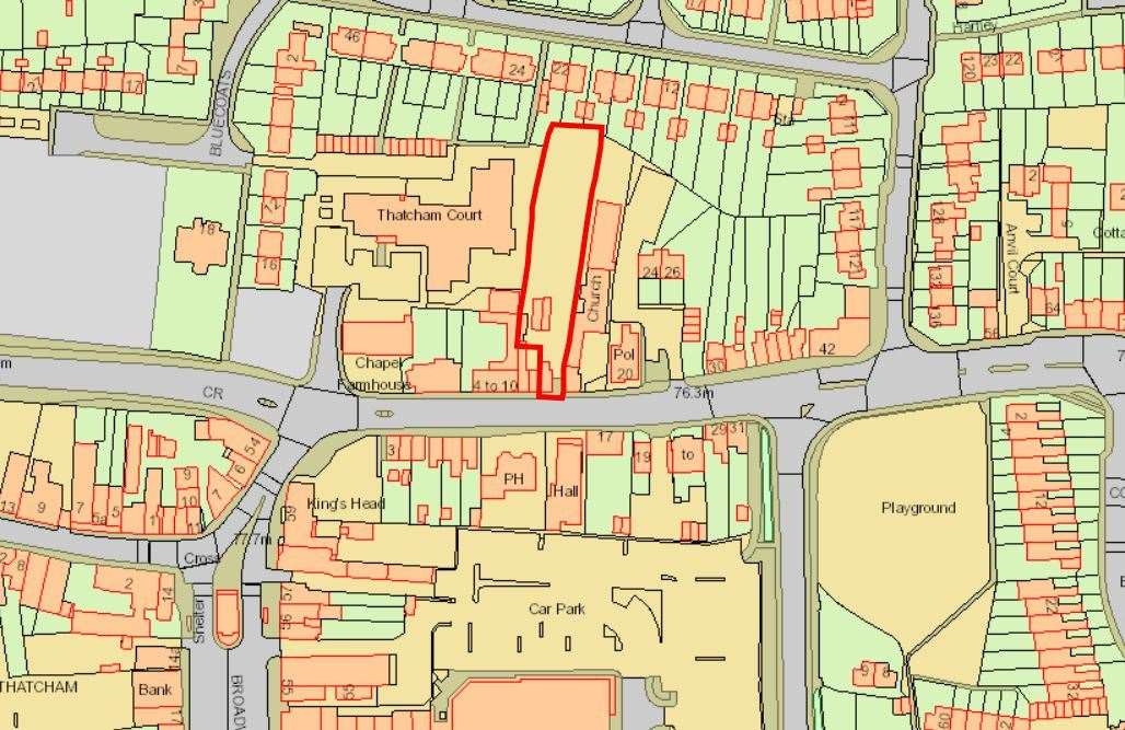 Site of the proposed new housing development, located between Thatcham Court Care Home and Park Avenue