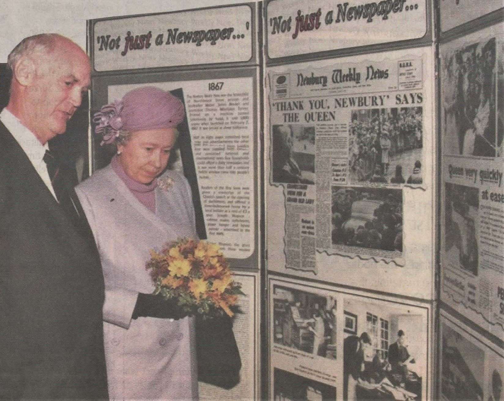 Her Majesty pictured with former Newbury Weekly News chairman, Donald Willis, during a visit to Newbury for the 400th anniversary of the town's charter in 1996