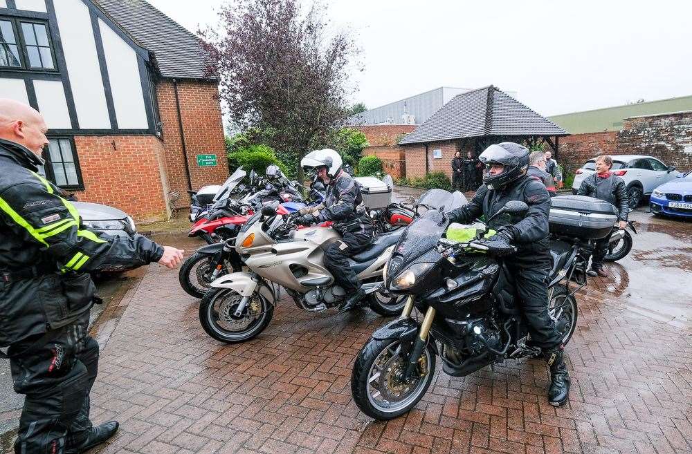 Almost two dozen bikers turned out in the rain.