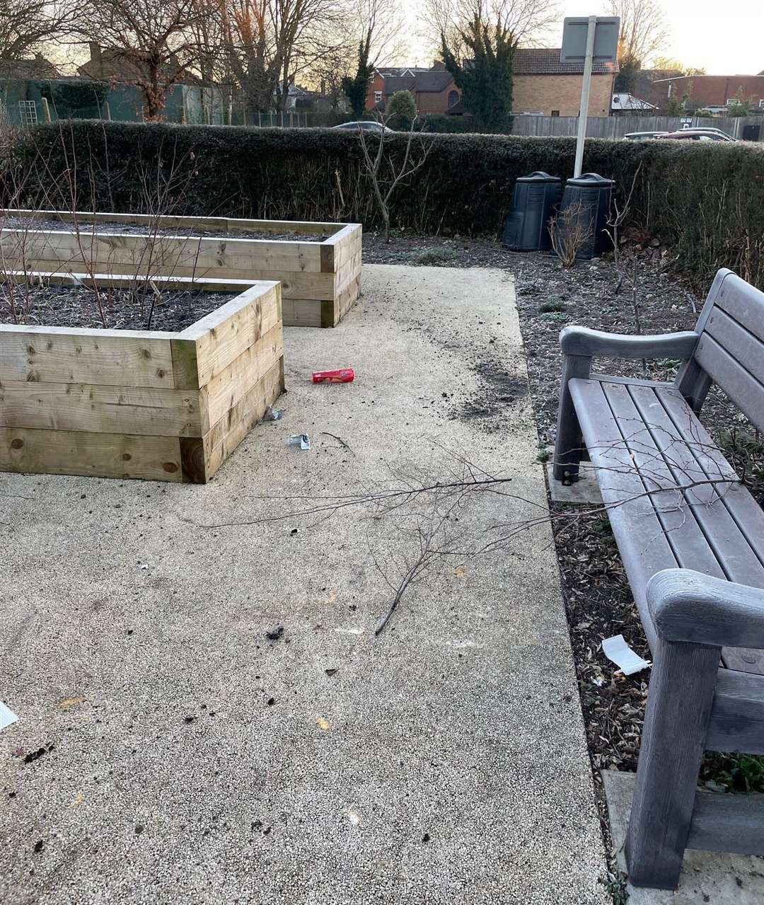 Debris at the sensory garden, picture: Thatcham Town Council