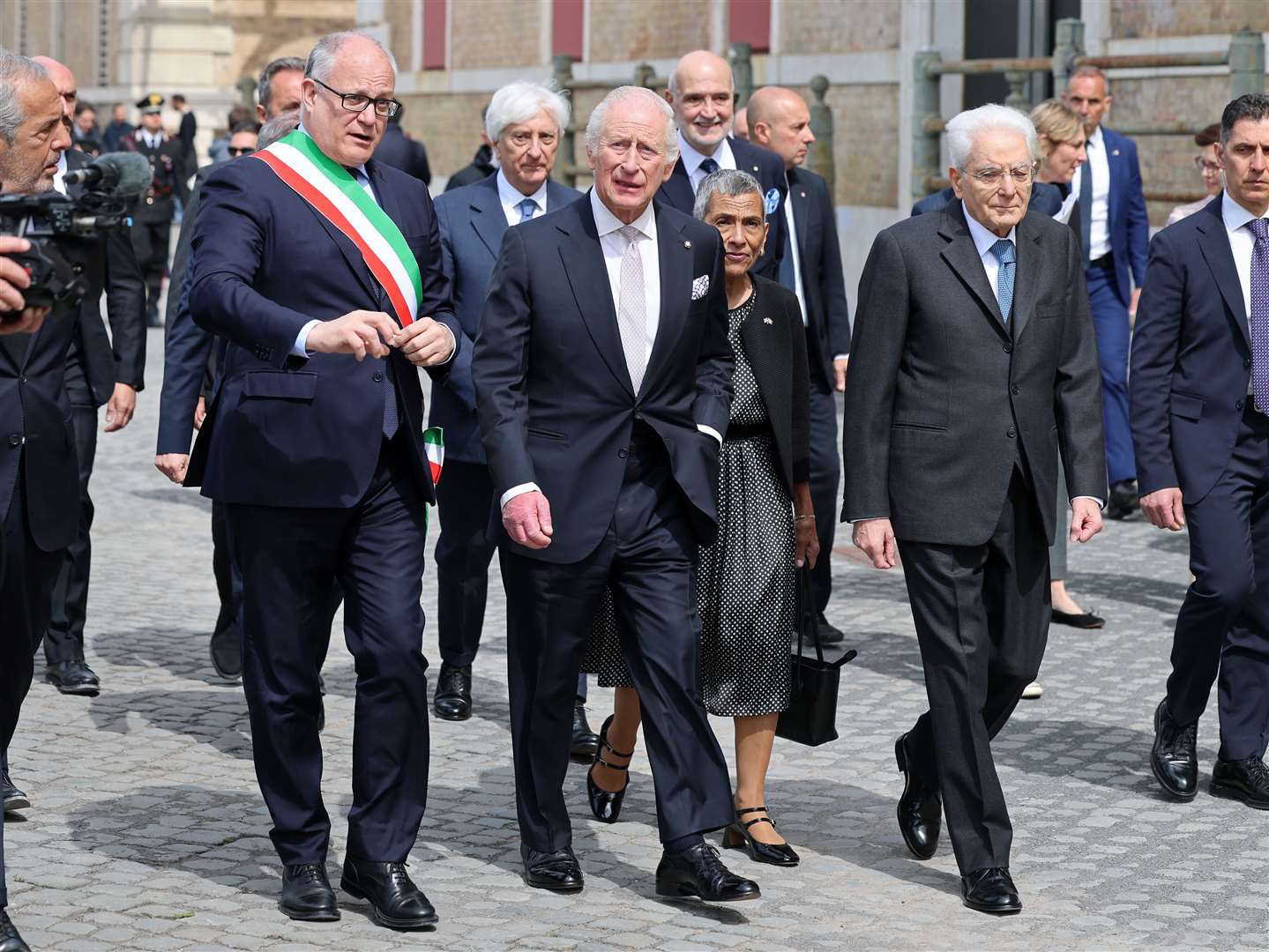 The King with Mayor of Rome Roberto Gualtieri (left) and President of Italy Sergio Mattarella at the Mattatoio (Chris Jackson/PA)