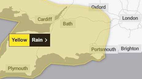 The yellow weather warning for Southern England
