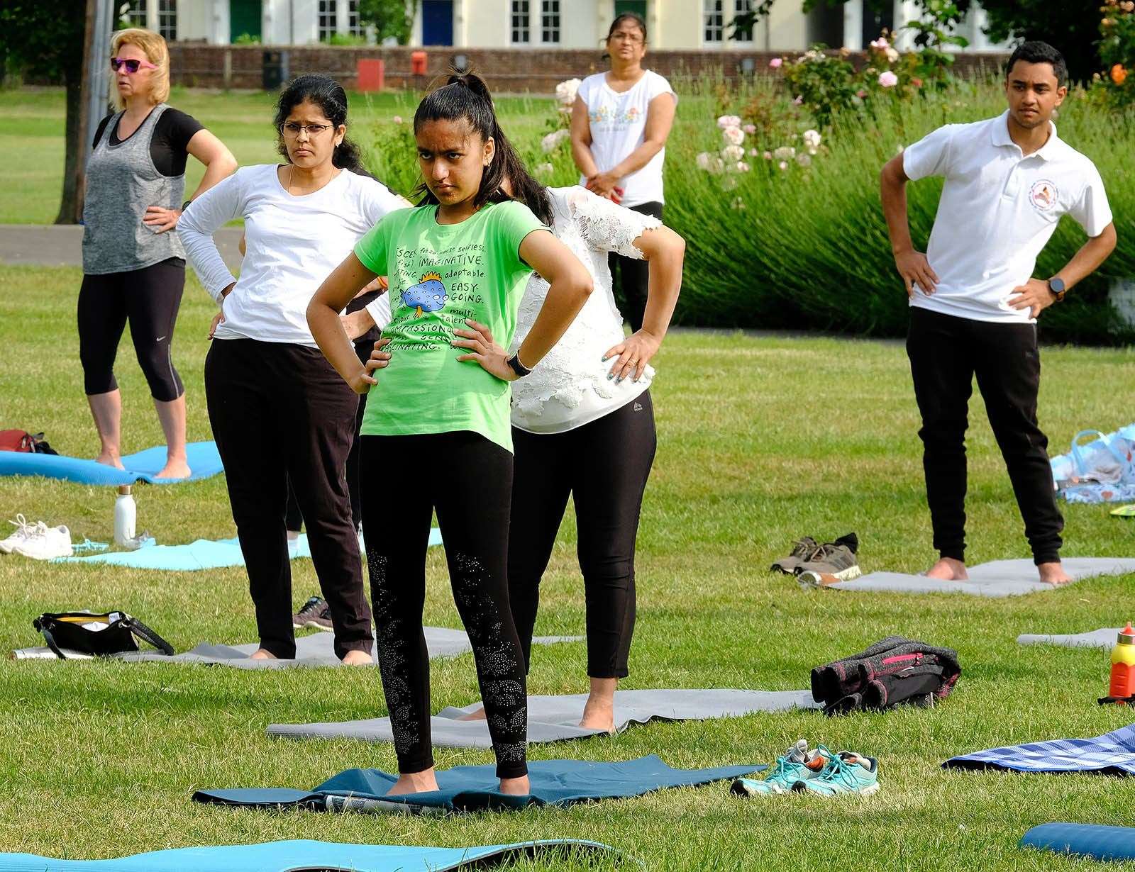 Residents take part in yoga day