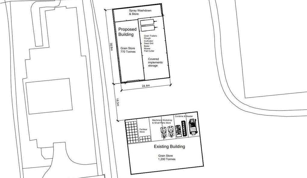 Plan for the proposed new barn at Church Farm, Compton