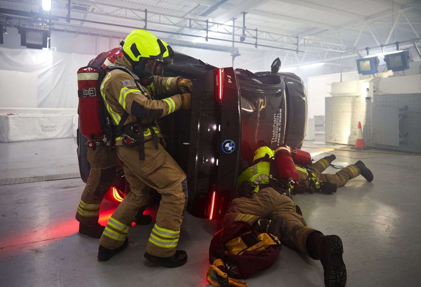 Green Watch crews from Wokingham and Theale practiced rapid extrication scenarios from an electric vehicle