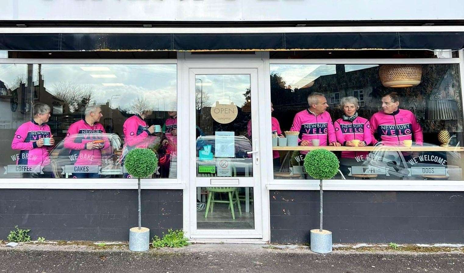 Newbury Velo Cycling Club members at the Pineapple Café at 20 Rowan Drive in Newbury, the club's unofficial home where its members finish their Sunday group rides