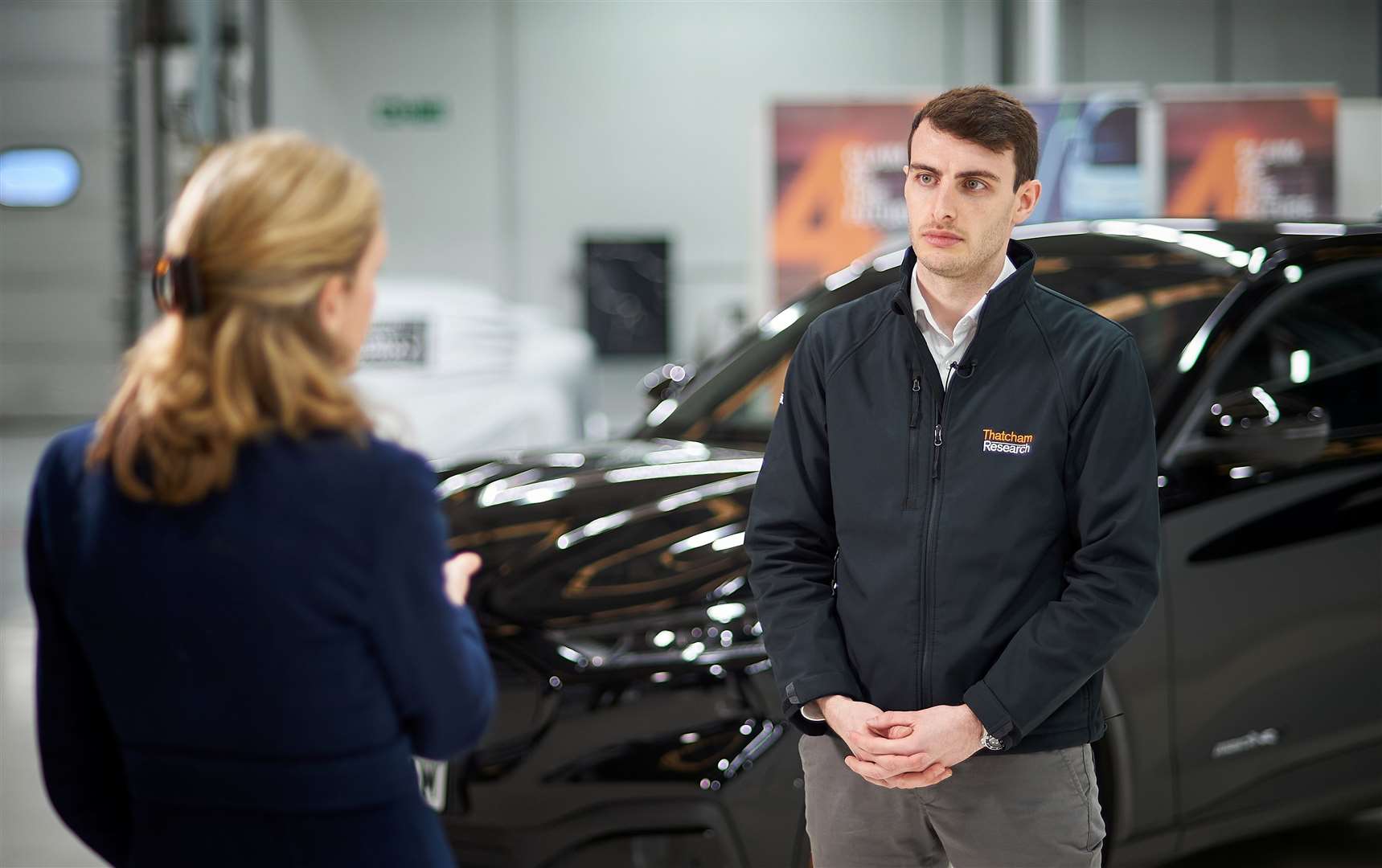 Vehicle technology specialist at Thatcham Research Tom Leggett with BBC transport correspondent Katy Austin