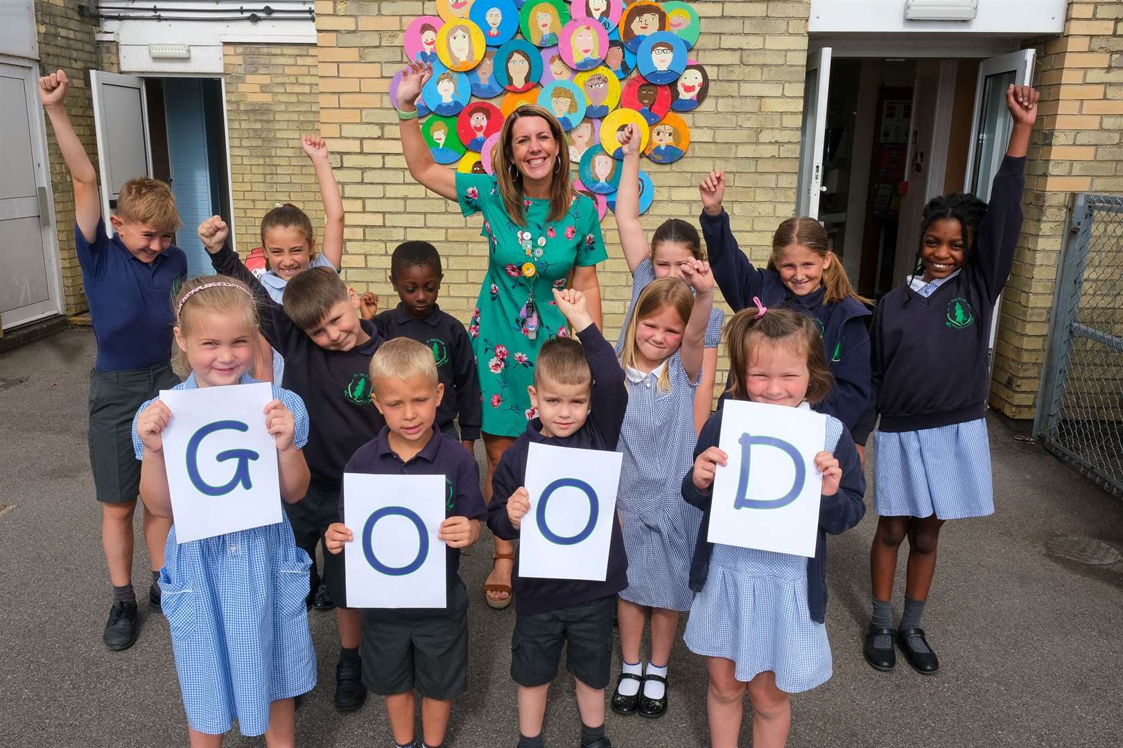 Pupils at Fir Tree School in Newbury celebrate a 'Good' Ofsted