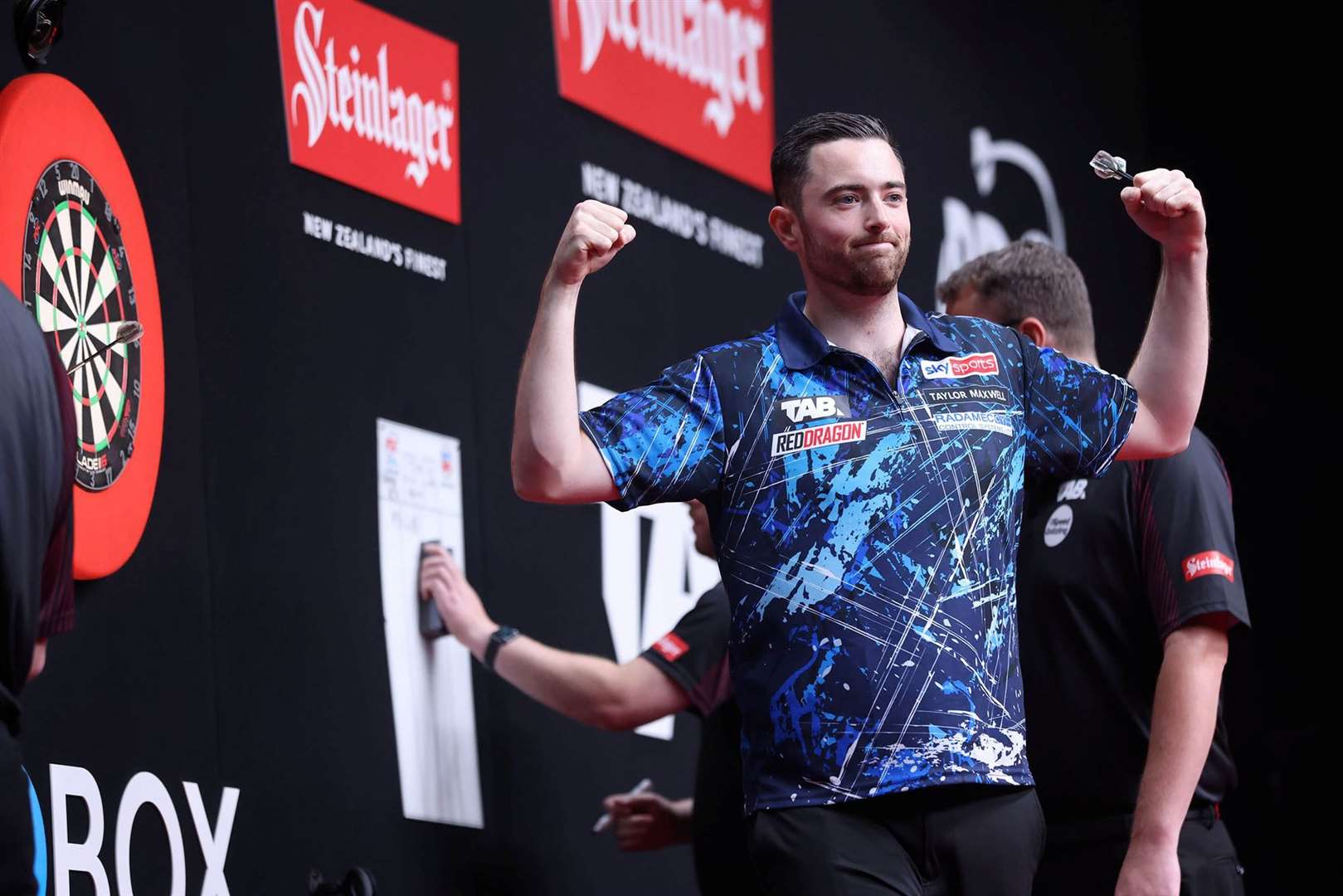 Luke Humphries wins the NZ Darts Masters. PDC World Series of Darts - New Zealand Darts Masters at Globox Arena, Hamilton on Saturday August 17 2024 Photo credit: Stephen Parker / www.photosport.nz