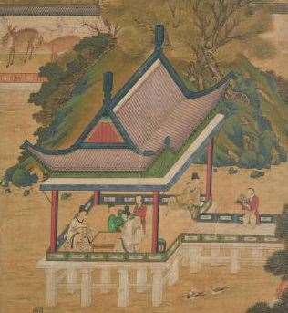 Detail of exceptionally rare eight-panel Korean silk screen attributed to the finest Royal court painter of the Joseon Dynasty, Kim Deuk-Sin (1754-1822) sold for £218,950 against an estimate of £8,000-£12,000