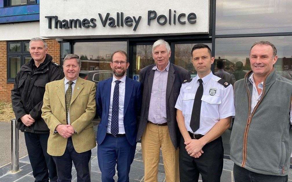 TVP Rural Crime Taskforce lead, Inspector Stuart Hutchings; CLA member and landowner, Robert Ruck-Keene; TVP Police and Crime Commissioner, Matthew Barber; Rural Crime Partnership chair, David Orwood; TVP rural crime lead, Superintendent Lewis Prescott-Mayling and agriculture and construction specialist, Dave Clayton. Credit: TVP