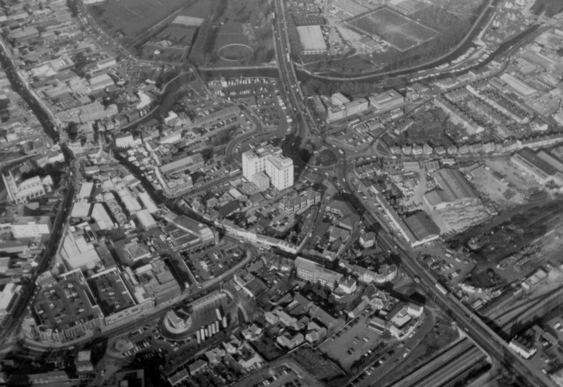 A bird's eye view of Newbury from 1988