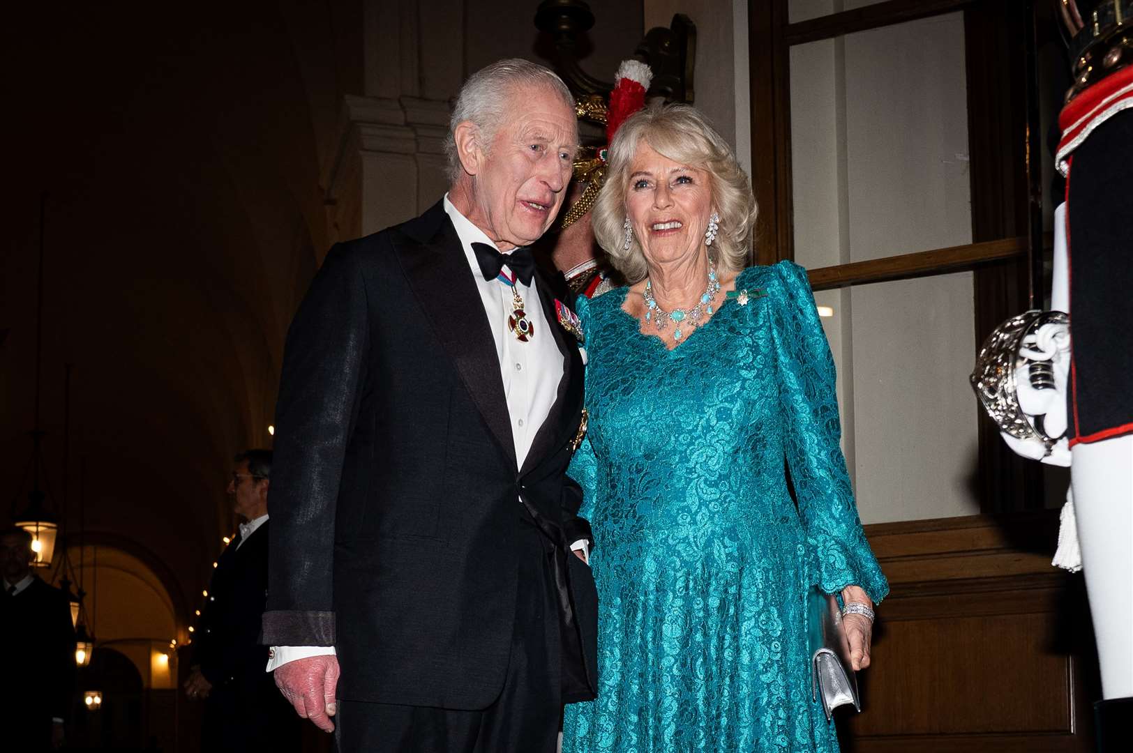 The King and Queen arrive for the State Banquet at the Palazzo Quirinale in Rome (Aaron Chown/PA)